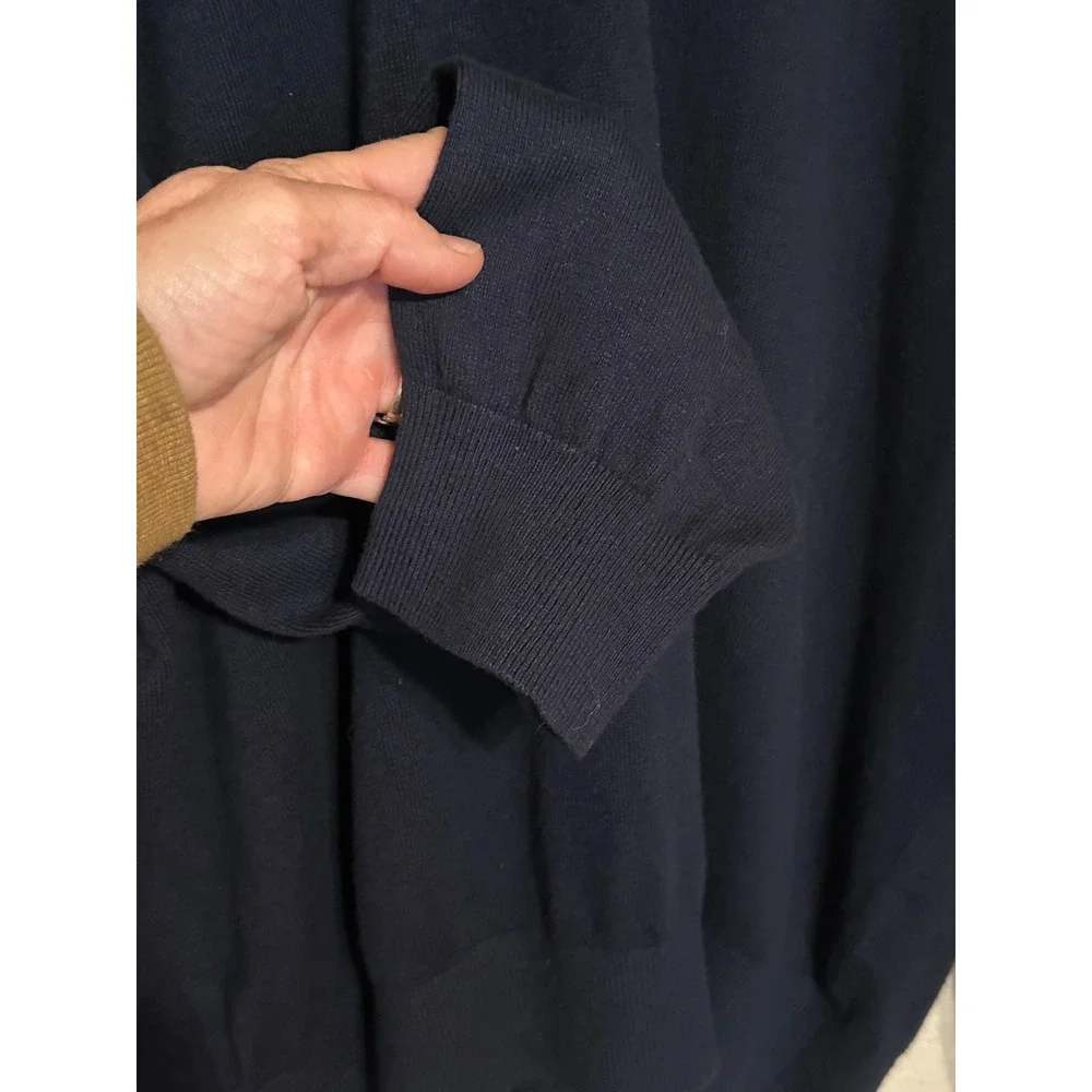 LL Bean Mens XL Navy Blue Cotton Cashmere V-Neck Sweater work Casual layer